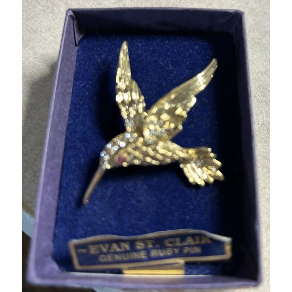 Vintage Evan St. Clair Hummingbird Pin W/ Genuine Ruby Eye